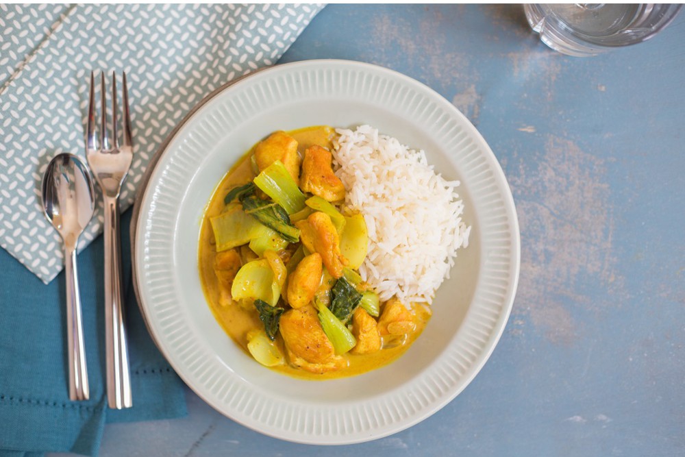 Curried Chicken Breast with Bok Choy & Jasmine Rice